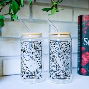 Copa de cristal para lectores y escritores, taza para amantes de los libros, taza para libros, regalo de taza, regalo de taza de cristal, regalo, carta del tarot, copa de carta del tarot, libresco, celestial
