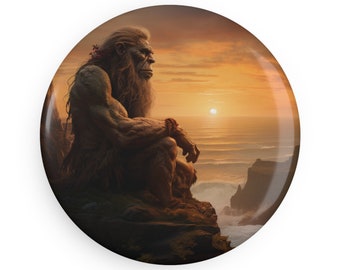 Button Magnet Troll Midnight Sun Housewarming Gift Office Decor Home Fairytale Troll Appreciation Gift Artsy Magnet Norwegian Troll By Sea