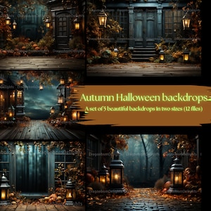 Hermosos fondos digitales con temática de otoño de Halloween - Fondos - linternas - calabazas -
