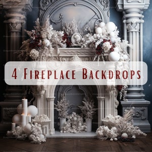 Set of 4 White spectacular Fireplaces Backdrops!