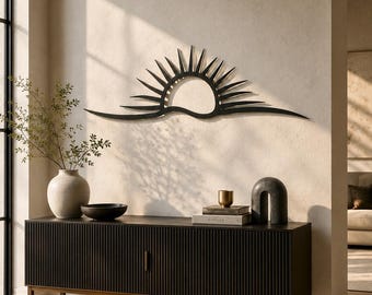 Minimalist Sunrise Metal Wall Art, Modern Steel Sun Sculpture, Contemporary Home Decor