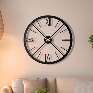 Extra Large Metal Wall Clock, Roman Numerals Modern Clock, Oversized Clock, Farmhouse Wall Clock, Rustic Wall Clock, Living Room Wall Clock