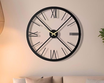 Très grande horloge murale en métal : décoration moderne en chiffres romains