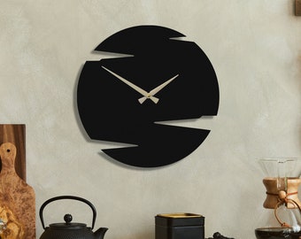 Horloge murale en métal lune, horloge moderne, horloges murales, cadeau pour amoureux, horloge murale unique silencieuse, horloges noires pour mur, oeuvre d'art lunaire en métal