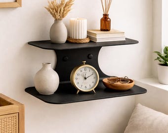 Table de chevet flottante en métal moderne : étagère de chevet murale