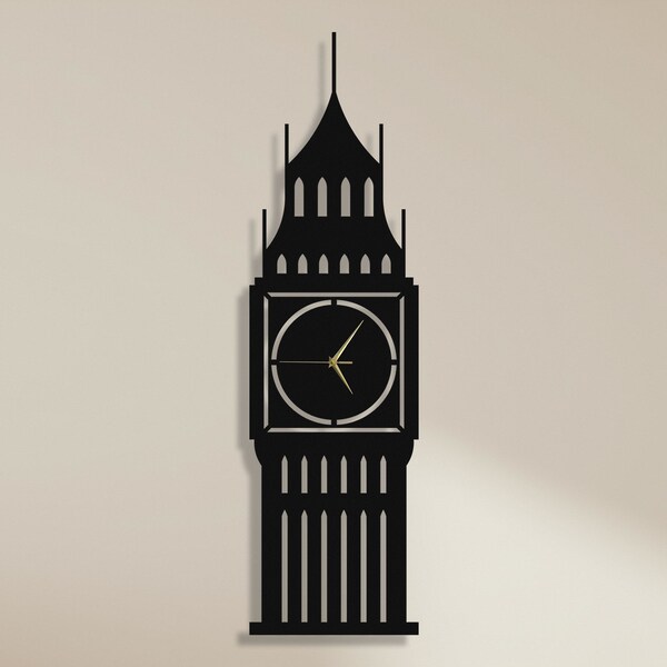 Horloge murale en métal Big Ben de 39 pouces, grande horloge moderne, horloge murale silencieuse, oeuvre d'art en métal pour la maison, horloge murale design antique, horloge murale cadeau britannique