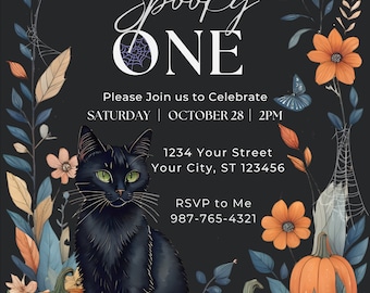 First Birthday Invitation, Halloween Birthday Invite, Spooky One Template