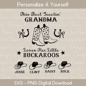 Nombre de niño abuela Svg PNG, Regalo de Nana para ella de nietos Svg, Día de la Madre Svg, Botas y sombrero de vaquero Country Western Svg, Gigi vaquera Svg