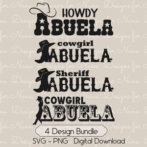 Abuela SVG PNG digitale download clipart bundel, Cowgirl Sheriff Howdy Designs for Cowboy Western Custom gepersonaliseerde oma cadeau en ambachten