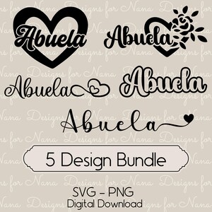 Abuela SVG PNG digitale download commercieel gebruik clipartbundel, schattige hartontwerpen, gesneden bestanden voor aangepaste gepersonaliseerde oma cadeau en ambachten