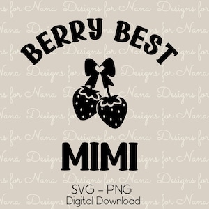 Mimi SVG PNG Digital Download Kommerzielle Nutzung Clipart, Beere Beste Erdbeere Design Cut File für personalisierte Kunsthandwerk und Geschenke für Oma