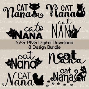 Descarga digital SVG PNG de Nana de gato, clipart para uso comercial, archivo de corte con diseño de Nana adorable y adorable, crea regalos y manualidades personalizados