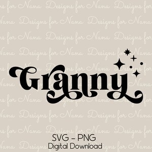 Oma SVG PNG digitaler Download Kommerzielle Nutzung Clipart, modernes Retro Swirl Design Cut File zum Personalisieren von Kunsthandwerk und Geschenken für Oma