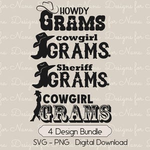 Gram SVG PNG digitale download clipart bundel, Cowgirl Sheriff Howdy Designs for Cowboy Western Custom gepersonaliseerde oma cadeaus en ambachten