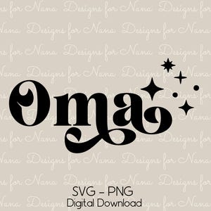 Oma SVG PNG digitaler Download Kommerzielle Nutzung Clipart, modernes Retro Swirl Design Cut File zum Personalisieren von Kunsthandwerk und Geschenken für Oma