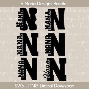 Nana SVG PNG Digital Download Clipart, Designs de Arte de Nomes para Presentes de Dia das Mães e Aniversário para Avós, Arquivo Cricut Cut