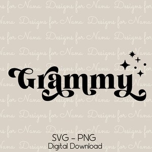 Grammy SVG PNG digitaler Download Kommerzielle Nutzung Clipart, modernes Retro Swirl Design Cut File zum Personalisieren von Kunsthandwerk und Geschenken für Oma