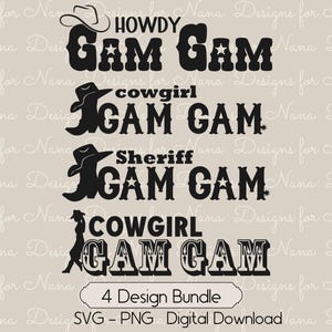 Gam Gam SVG PNG digitale download clipartbundel, Cowgirl Sheriff Howdy Designs for Cowboy Western Custom gepersonaliseerde oma cadeau en ambacht