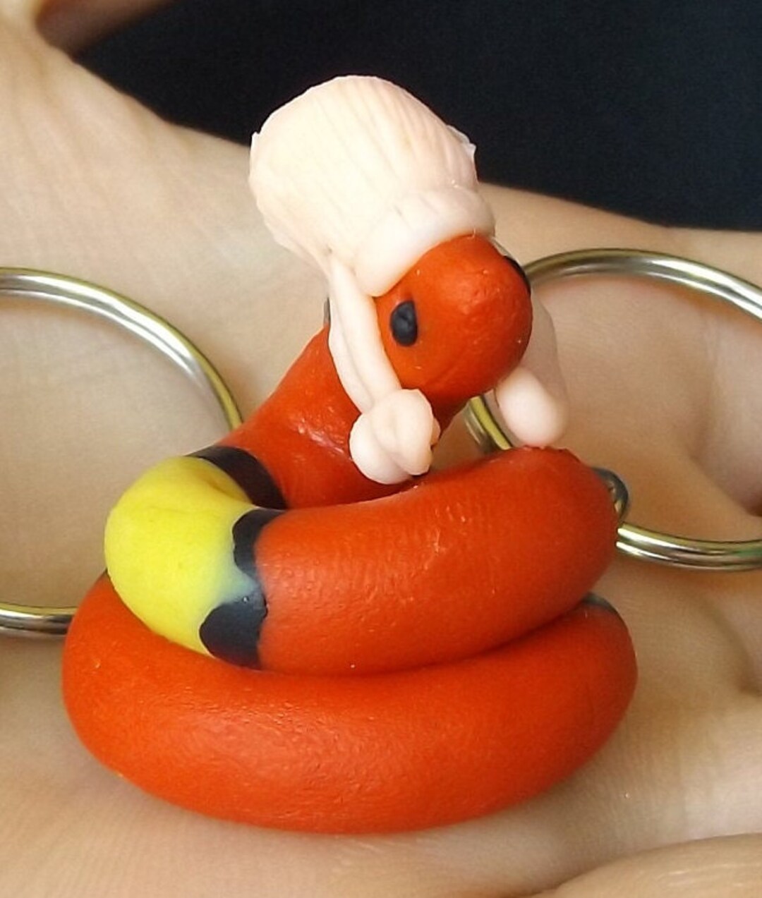 Historic Snake Hand Sculpted Polymer Clay Keychains, Snakes With Powder