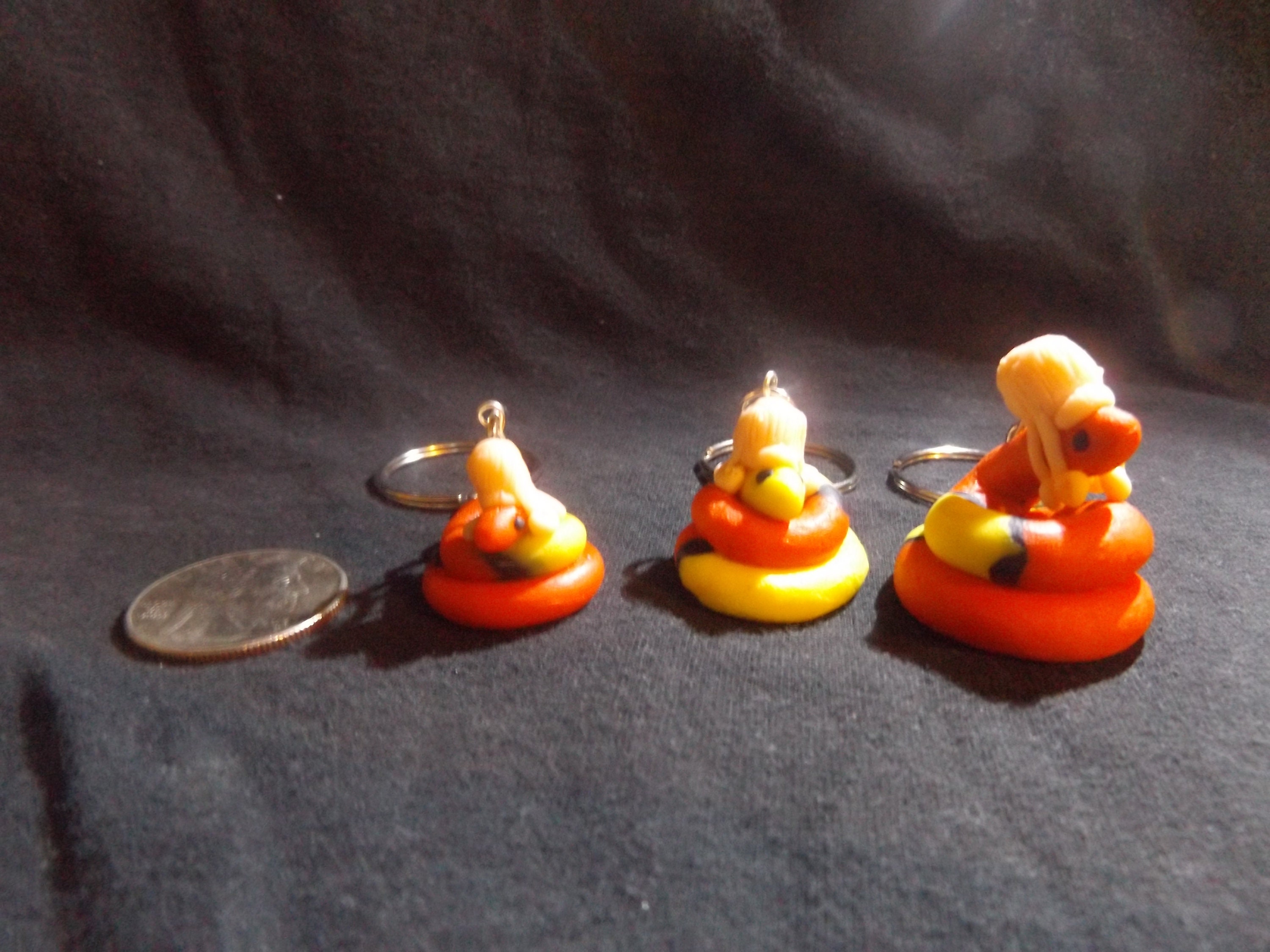 Historic Snake Hand Sculpted Polymer Clay Keychains, Snakes With Powder