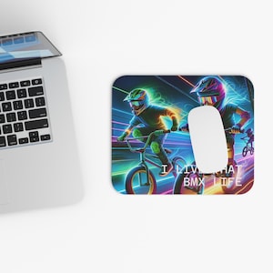 BMX Life Mouse Pad, Gaming Mouse Pad, Bicycle Lover Gift, Neon Mouse Pad, Desk Decor for Riders, BMX Themed Accessories