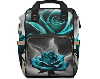 Teal Rose Unique Multifunctional Diaper Backpack.