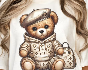 Monogram Designer PNG, Hustler Bear, Luxe Bear Digital Download, Hip Hop Bear, urban dtf,duffle bag, graffiti bear graphic tee,luxury design