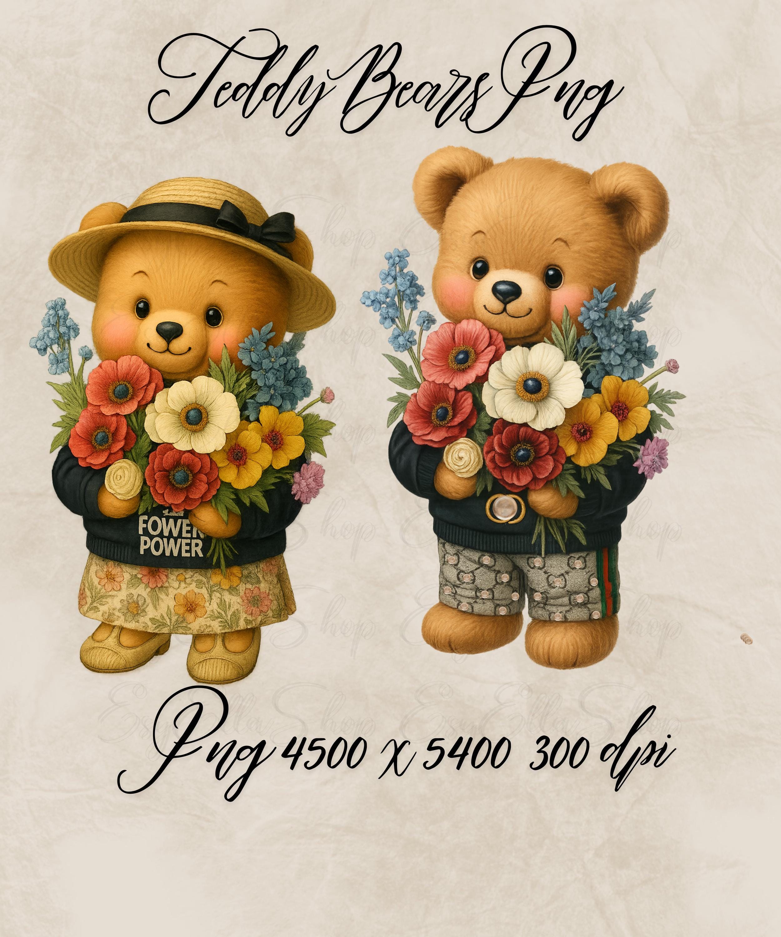 Cute Summer Teddy Bear with Flower Bouquet, Designer Skirt & Hat – Plush Gift for Her, Aesthetic Floral Toy, Collectible Softie