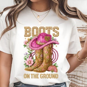 Boots on the Ground,Sparkly,Rhinestone Cowgirl Boots with Hat,Lasso&Roses,Western Glam Pink Glitter PNG Sublimation Desig,Artwork for Prints