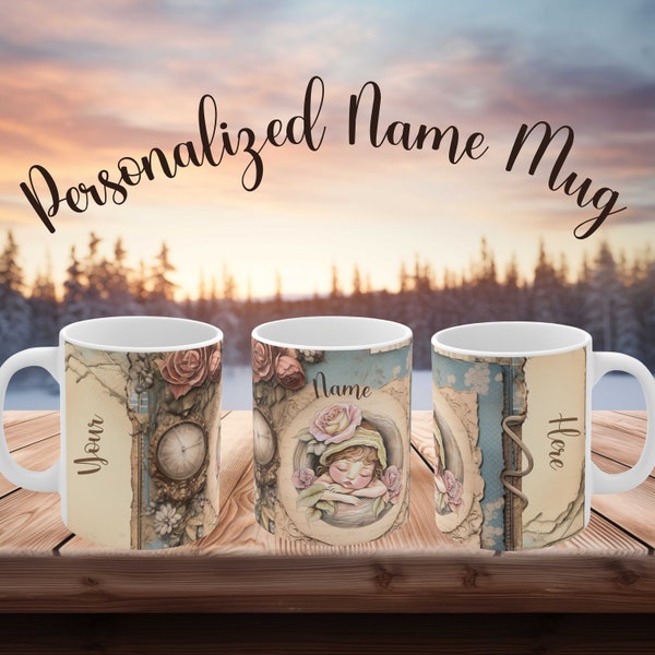 Cottage Mug ,Vintage Roses,Coffee mug Personalized With Any Name | Perfect Gift For Mom, Grandma, Sister, Aunt, Best Friend,