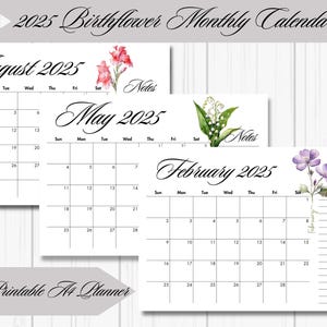 2025 Birthflower Monthly Calendar|Printable A4 Planner|Sunday & Monday Start|Desk or Wall |2025 printable wall calendar|Floral Calendar