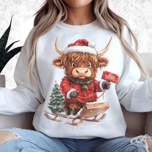 Christmas Lights Highland Cow Png, Christmas Sublimation Design, Christmas Png, Cute Highland Cow Christmas Sublimation Shirt Design