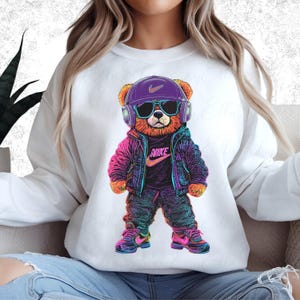 Designer Bear PNG,N ikePng, Cartoon Bear, Adventure time, Hip Hop Bear, DTF Teddy Bear, urban dtf,top sellers, bear graphic tee,Neon teddy