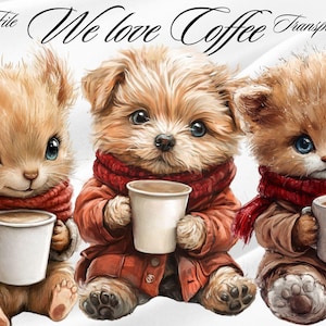 Coffee Animals Clipart Bundle, Cute Angry Safari Animals Clipart, Grumpy Forest Animals, Animal PNG, Commercial Use Cartoon Pet Print