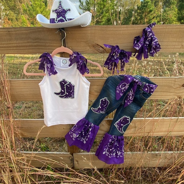 Pretty purple girls Western wear Outfit optional Hat Country custom Pageant set
