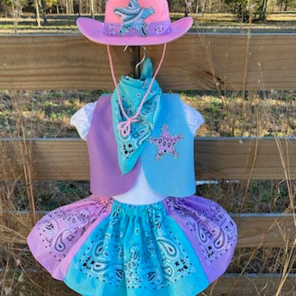 Girls Pastel Rodeo Cowgirl Western Wear Outfit Skirt Tutu 5-6pc Party Birthday Girl Farm Barn Pageant