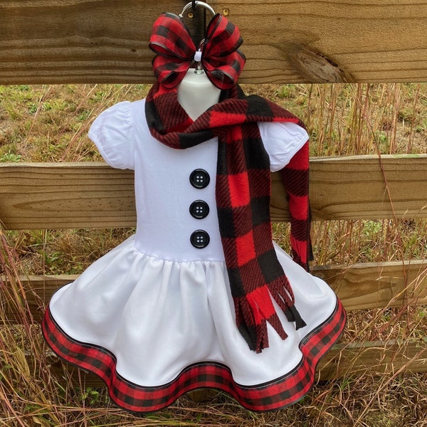 Snowman dress girls snowman short sleeve or long sleeve holiday wear pageant dress up