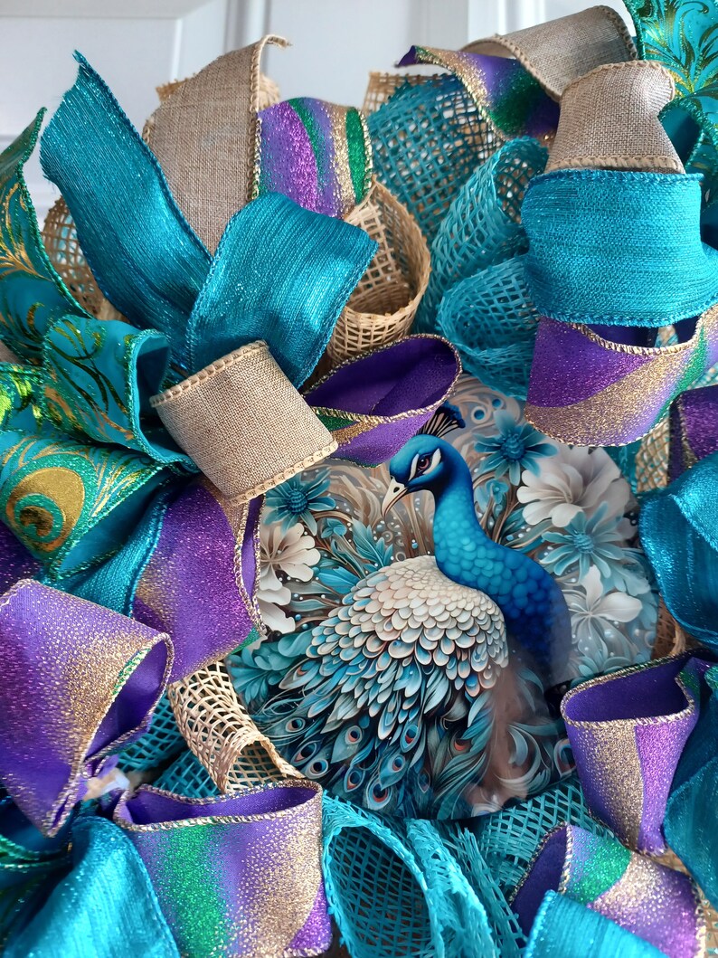 Blue Tourquoise and Beige Peacock Wreath, Home Decor, Fall, Spring ...
