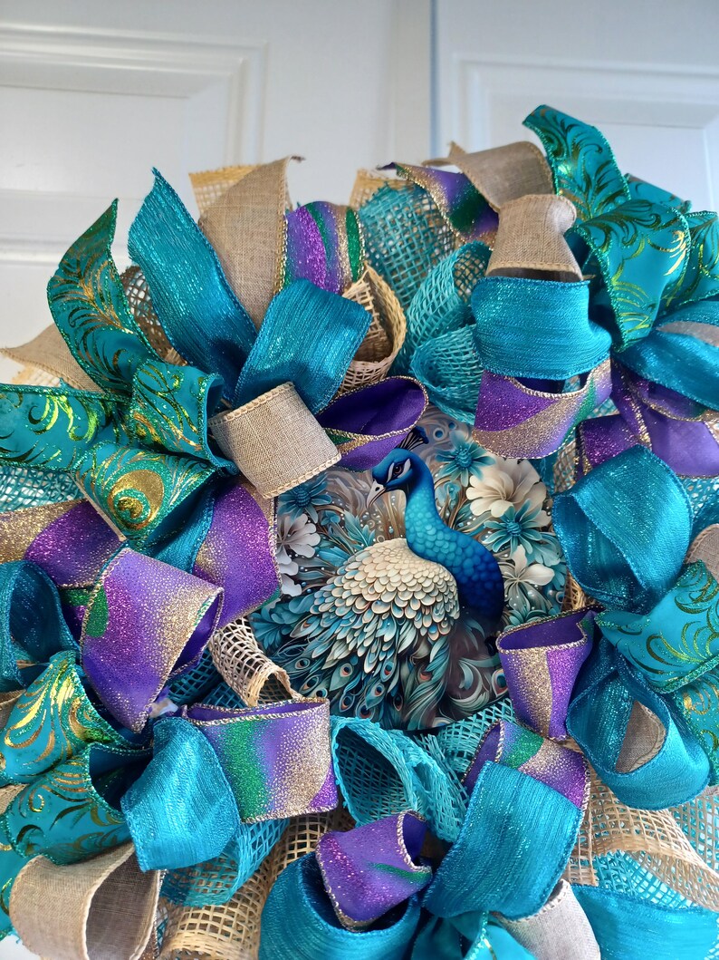 Blue Tourquoise and Beige Peacock Wreath, Home Decor, Fall, Spring ...