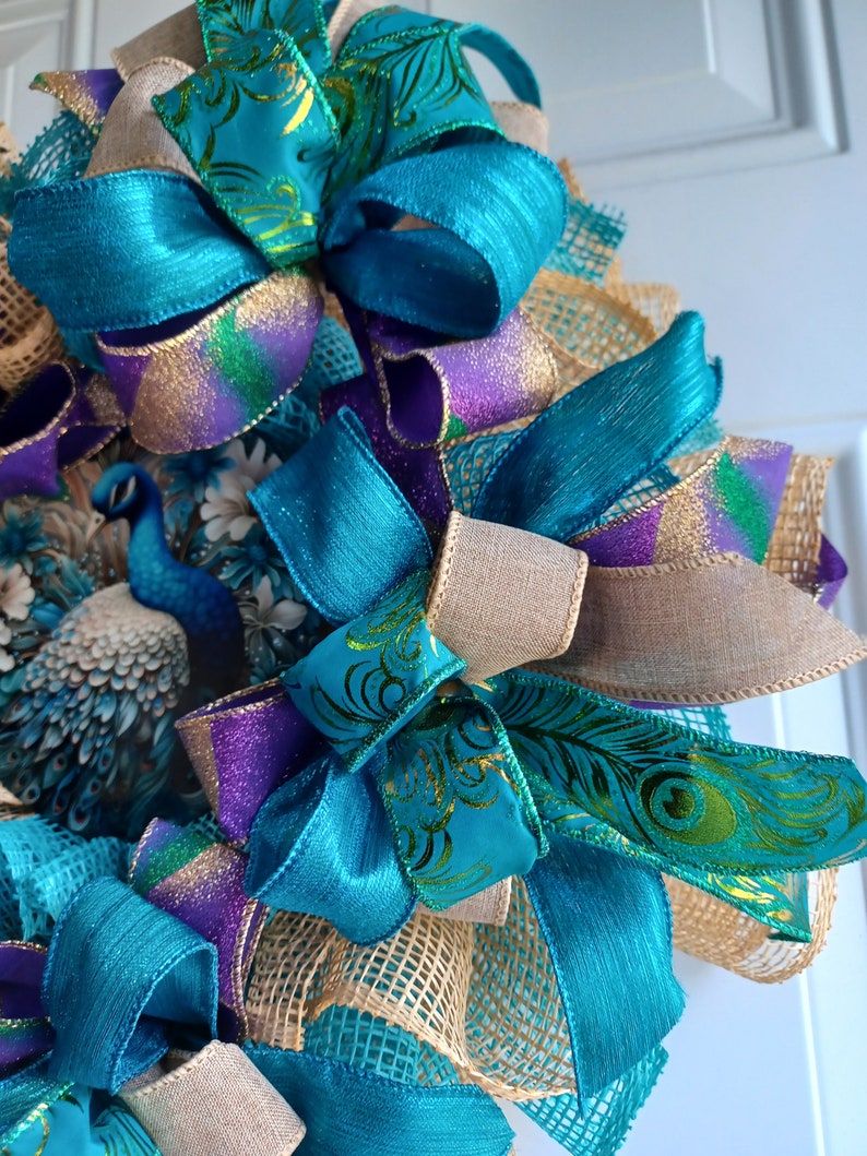 Blue Tourquoise and Beige Peacock Wreath, Home Decor, Fall, Spring ...