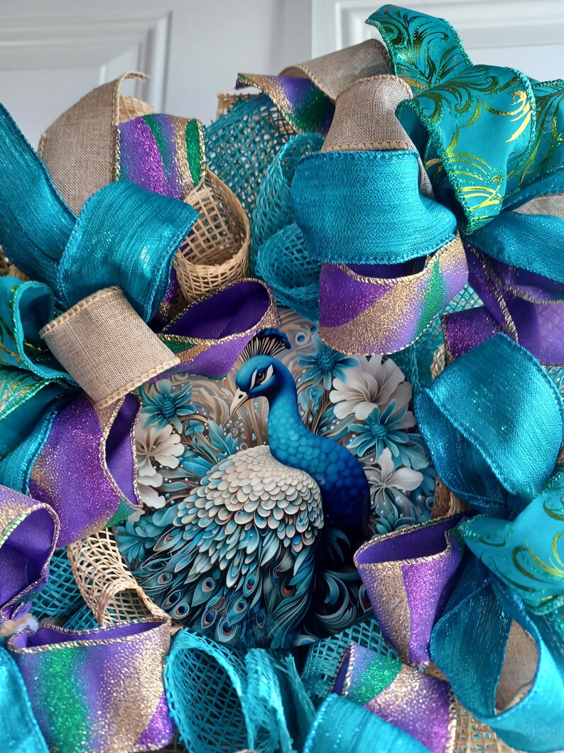 Blue Tourquoise and Beige Peacock Wreath, Home Decor, Fall, Spring ...