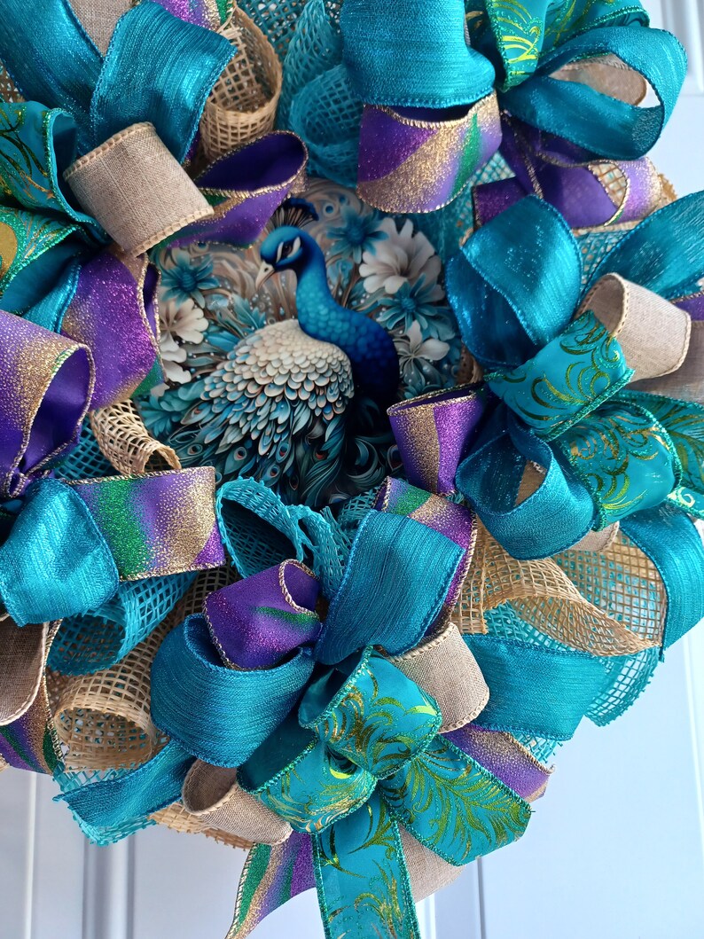 Blue Tourquoise and Beige Peacock Wreath, Home Decor, Fall, Spring ...