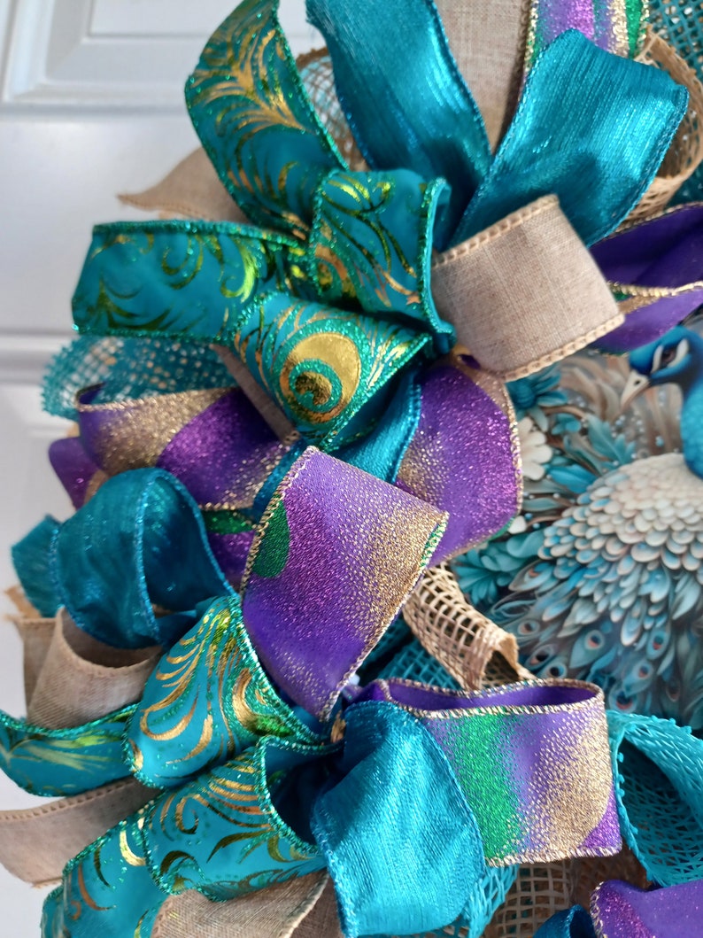 Blue Tourquoise and Beige Peacock Wreath, Home Decor, Fall, Spring ...