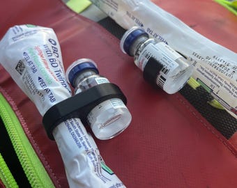 10 mL Vial & Syringe Holder | EMS, Nurse, Paramedic, ER, Hospital, Flight | Keychain, Clip, MOLLE | Fits Badge, Scrubs, Pocket | 3D Printed