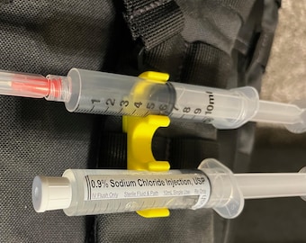 10mL Syringe Snap Holder for flushes, syringes, etc. Great for critical care, nurse, paramedic, nurses. Keychain & MOLLE compatible.