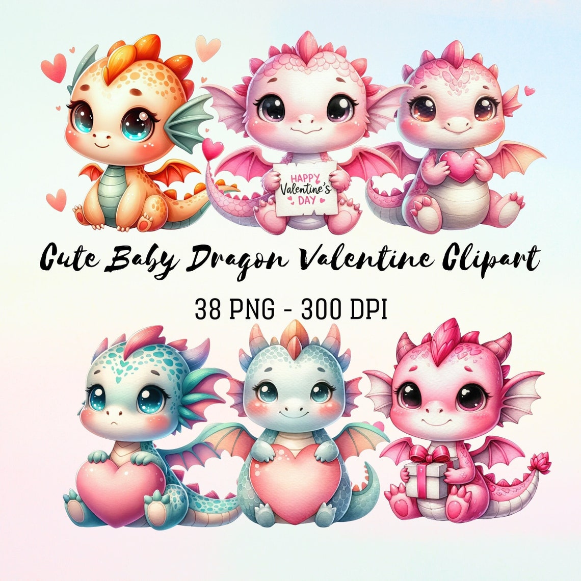 Cute Baby Dragon Valentine Clipart, Dragon Love PNG, Valentine ...