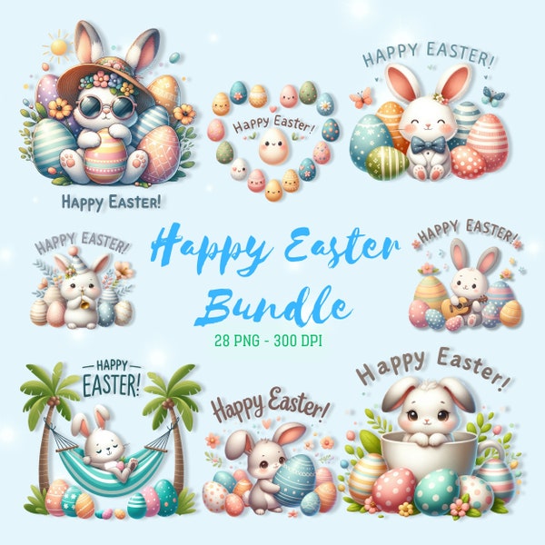 Watercolor Easter Bunny clipart, 28 high quality PNG files, Easter clip art, rabbit clipart, cute bunny, Easter Wall Art Bunny Sublimation