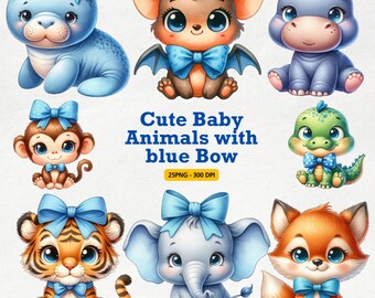 Watercolor Safari Animals Clipart: Baby Shower PNG (Digital Download)