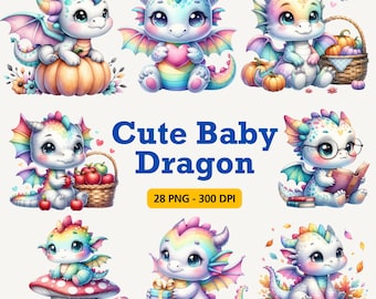 Cute Baby Dragon Clipart Bundle, Nursery Decor PNG (Digital Download)