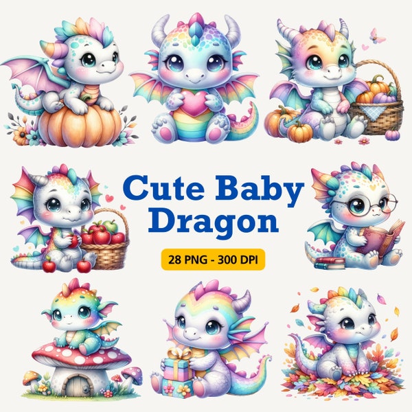 Cute Baby Dragon Clipart Bundle, Dragon Love PNG, Valentine Sublimation, Crafts and Wall Decal, animal clipart, Spring clipart, pastel